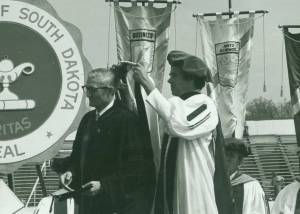 Gilbert C. Fite at a University of South Dakota ceremony.