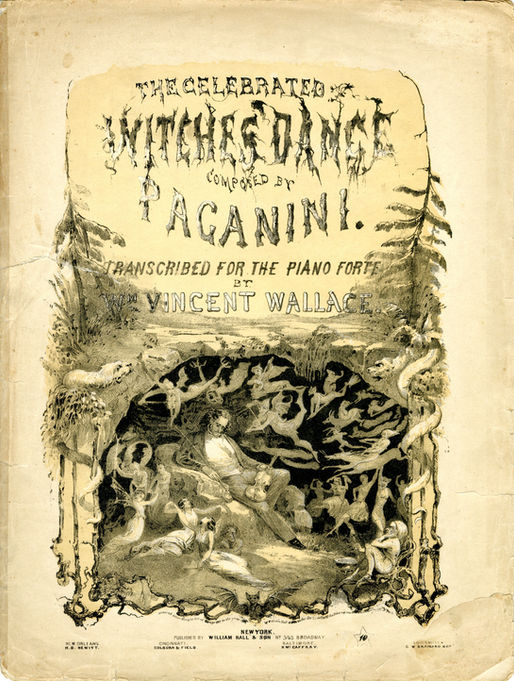 The cover of a music score showing a violinist surrounded by floating human-like figures.