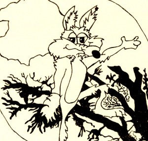 USD mascot Charlie Coyote in a spooky pose.