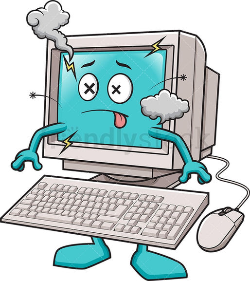 Cartoon computer overheating.