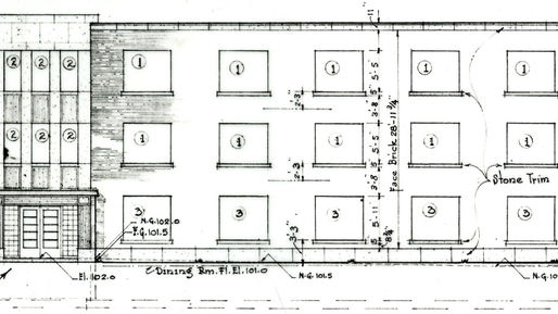 Architectural drawing of building.