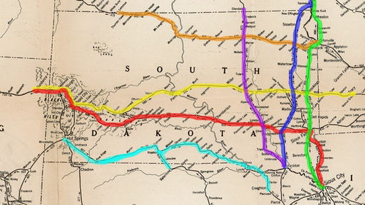 South Dakota map showing named highways.