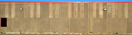 Exterior wall patterned to resemble the black and white keys of a piano keyboard.