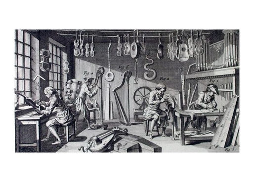 Vintage illustration of luthier workshop.