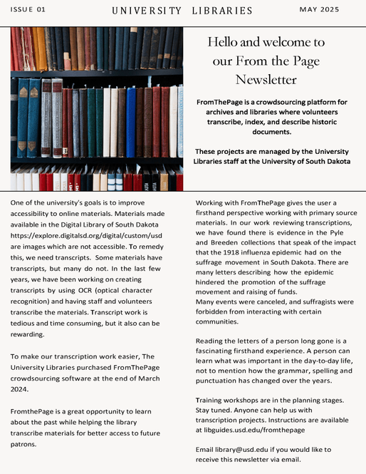 From the Page Newsletter May 2021 issue from USD Libraries.