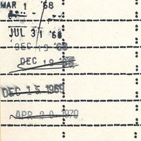 Library check-out slip showing a 1970 date..